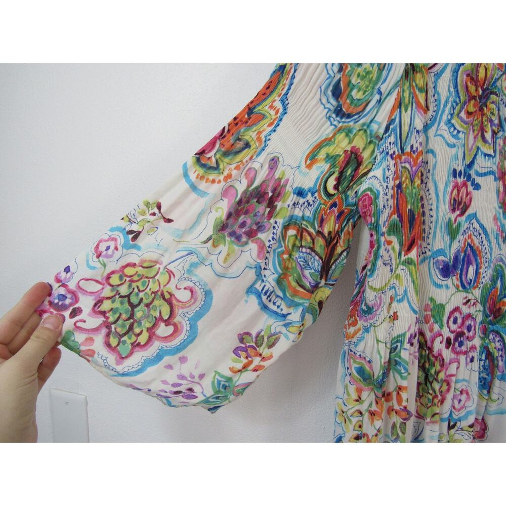 Spense 1X Semi Sheer White Blouse Multi Colored Floral Print Boho Flowy - Picture 3 of 5